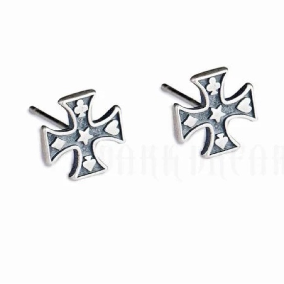 Single Accent 925 sterling silver earrings for men cross poker - Picture 7 of 7